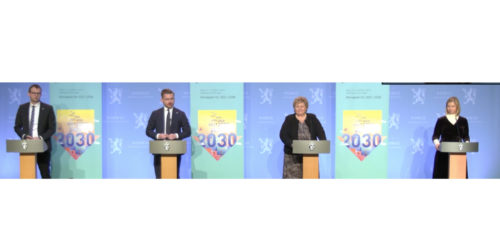 Foruten klima- og miljøministeren og statsministeren fikk koalisjonspartnernes partiledere være med da Klimaplan 2021-30 ble presentert fredag 8. januar.