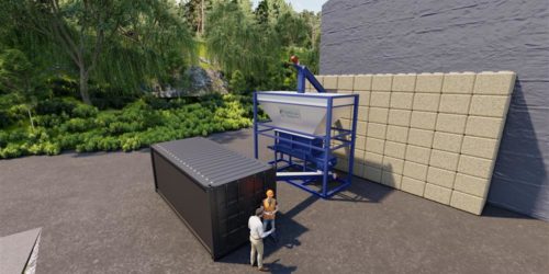 BESKJEDENT: Slik framstilles det planlagte anlegget på Rokke i en animasjon, med en kvern og pyrolyse-enheten i en kontainer.